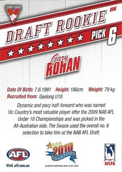 2010 Select AFL Champions - Draft Rookies #DR6 Gary Rohan Back